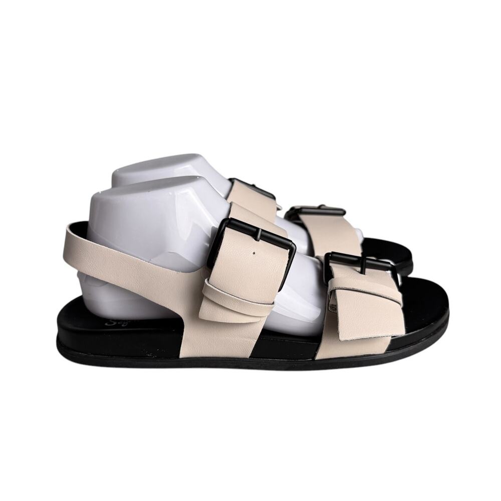 Seychelles Womens Size 9.5 Slingback Double Buckle Sandals Off White/Black